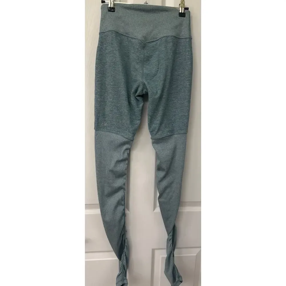 Alo Yoga High-Waist Goddess leggings in a heathered green teal color Small